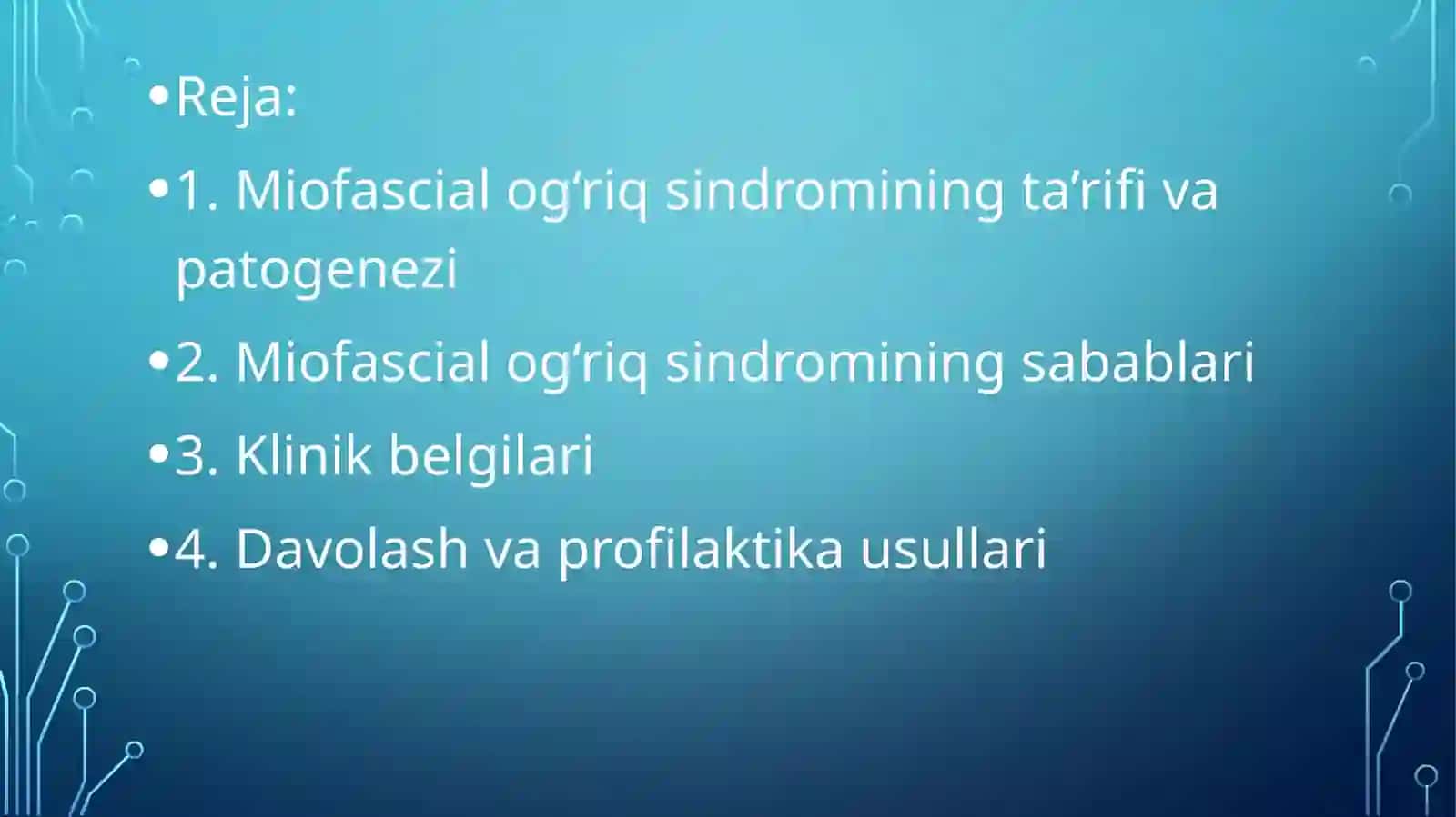 Miofasiyal og'riq sindromlarini davolovchi jismoniy tarbiya bilan davolash 3