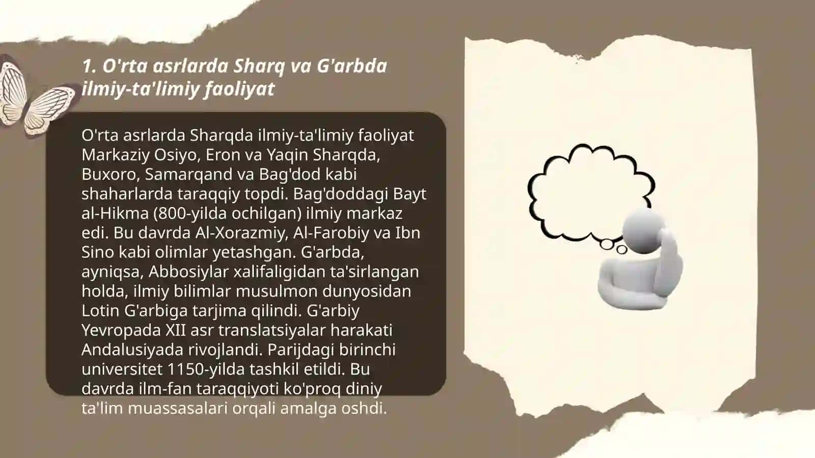 O'rta asr Sharq va G'arbning uyg'onish davrida axborot ma'lumotga bo'lgan munosabat 3