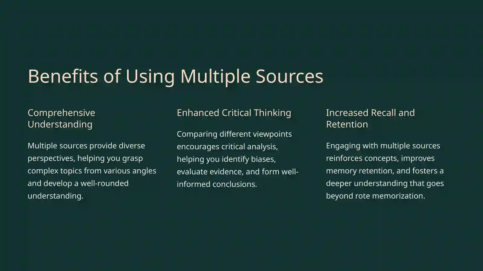Studying with Multiple Sources 3