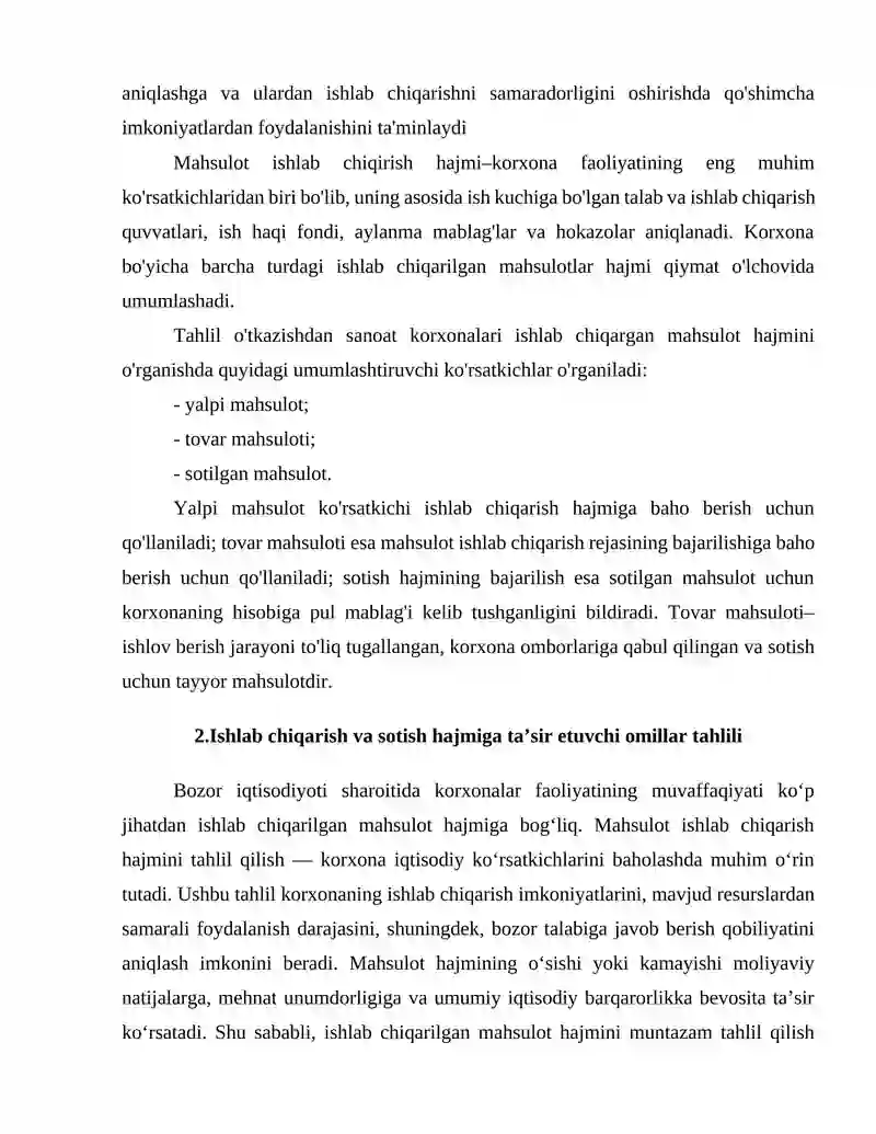 Mahsulot ishlab chiqarish va sotish hajmi tahlili 3
