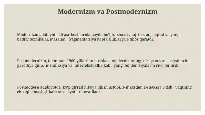 Modernizm va Postmodernizm 3