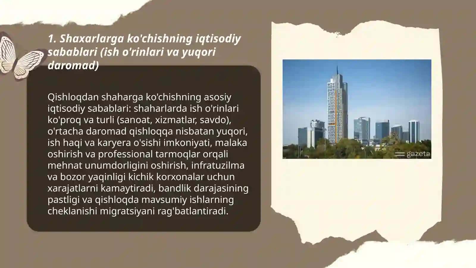 Urbanizatsiya aholining shaxarlarga ko'chishi sabab va oqibatlari 3