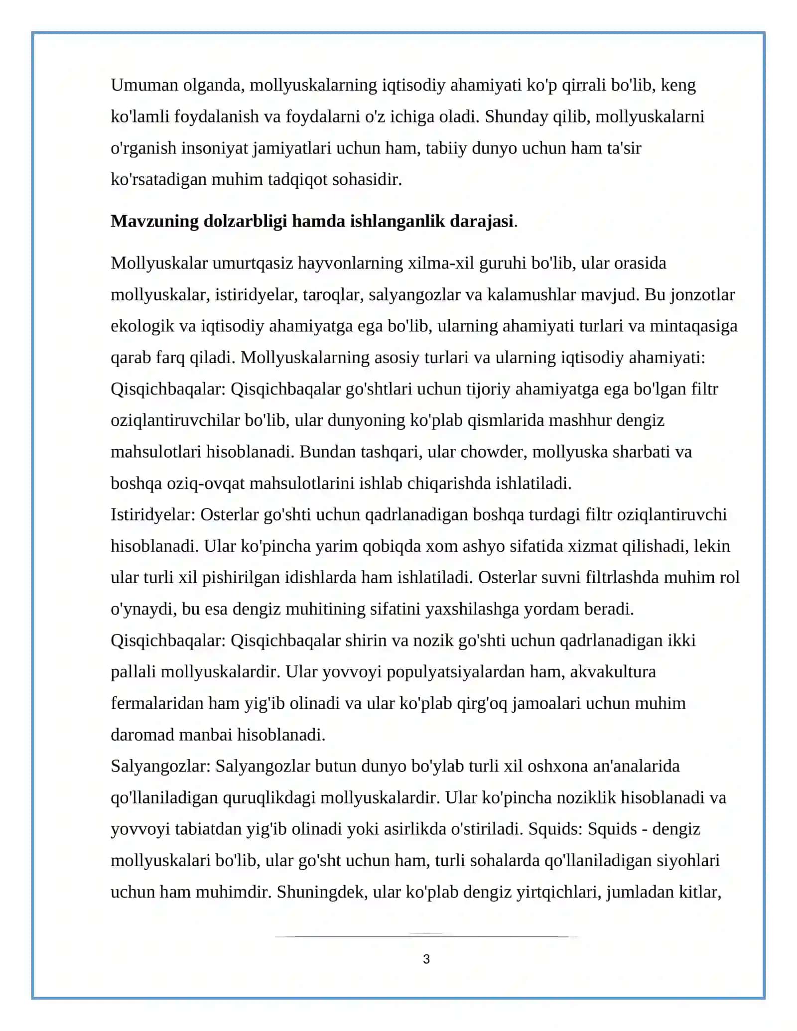 Ovlanadigan mollyuskalar, asosiy turlarining iqtisodiy ahamiyati 3