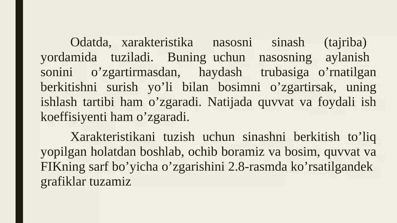 Ма'ruza Nasoslarning xarakteristikalari turlari va ishchi nuqtani aniqlash 3
