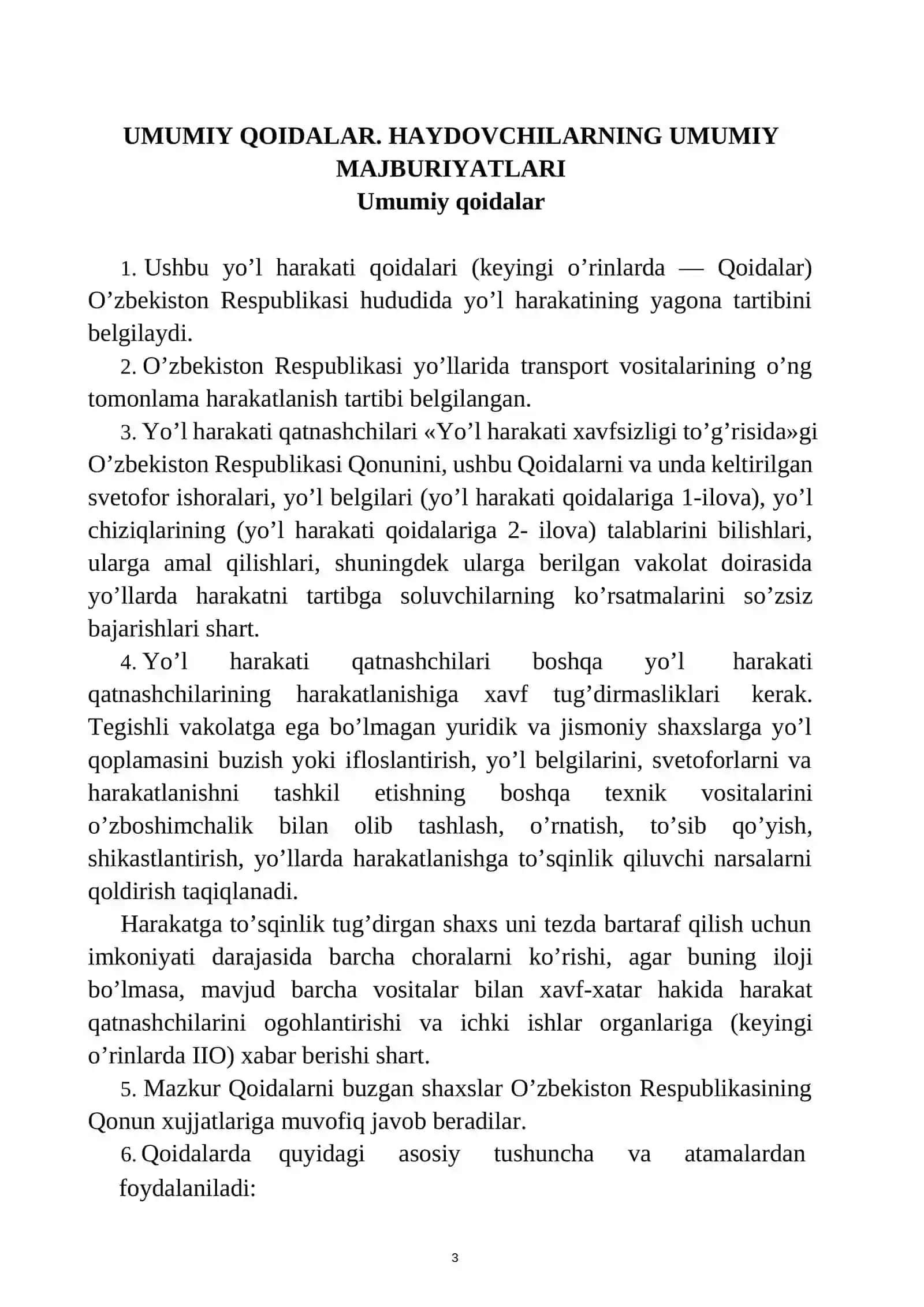 YO’L HARAKATI QOIDALARI VA HARAKAT XAVFSIZLIGI ASOSLARI FANIDAN  O’QUV QO’LLANMA 3