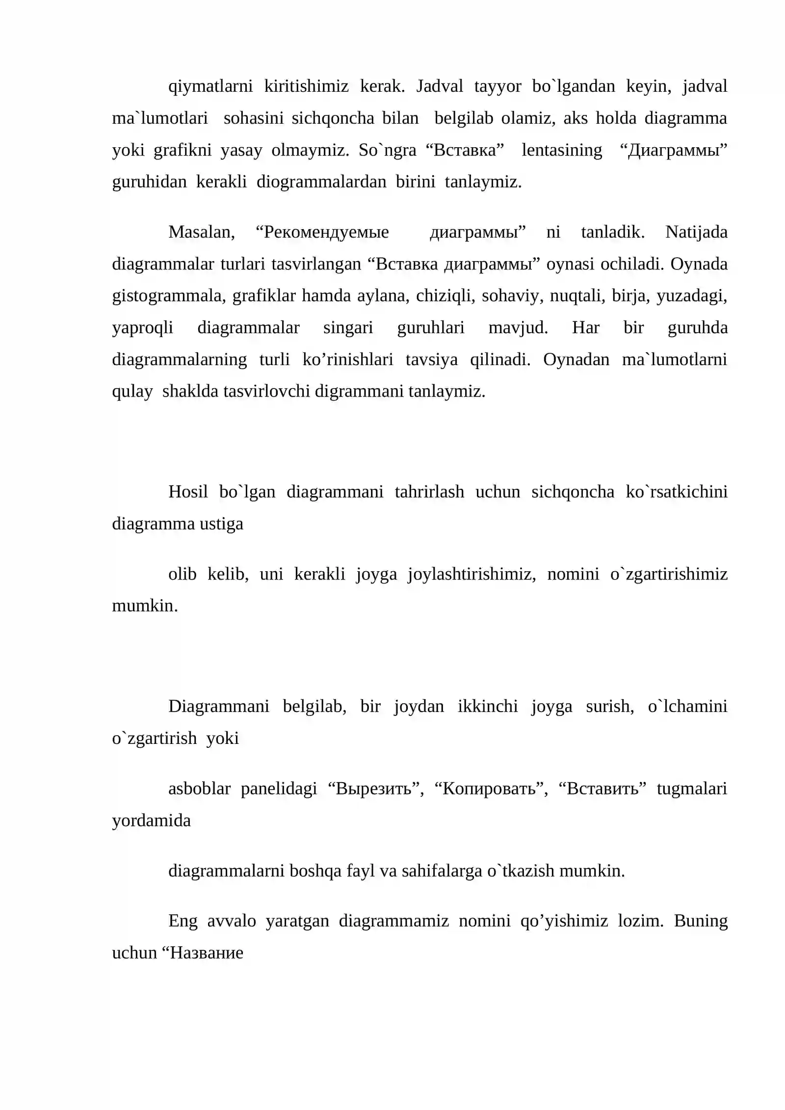 Excel daturida diagrammalar bilan ishlash 3