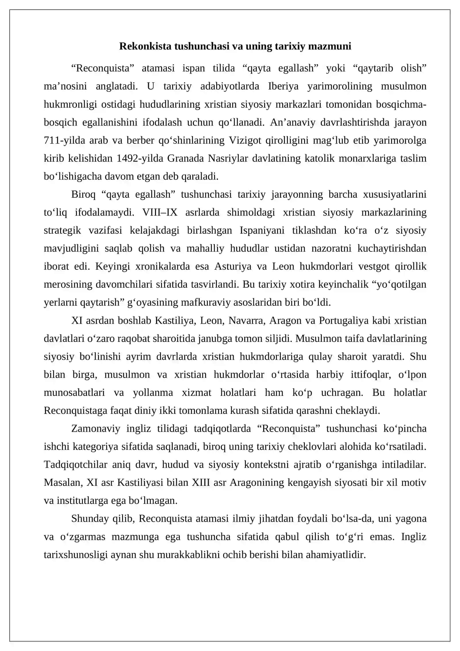 Rekonkista tarixiga oid ingliz tilidagi ilmiy tadqiqotlar 3
