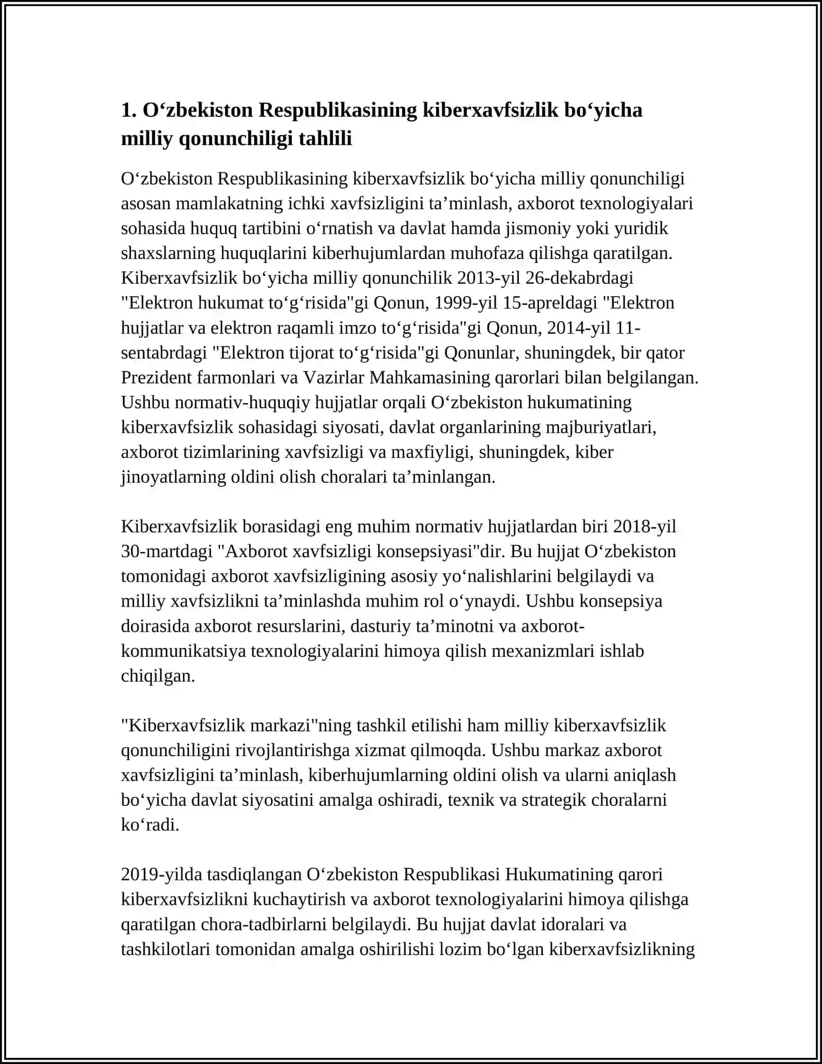 KIBERXAFSIZLIKKA OID MILLIY VA XORIJIY MIYORIY-HUQUQIY XUJJATLAR TAHLILI 3