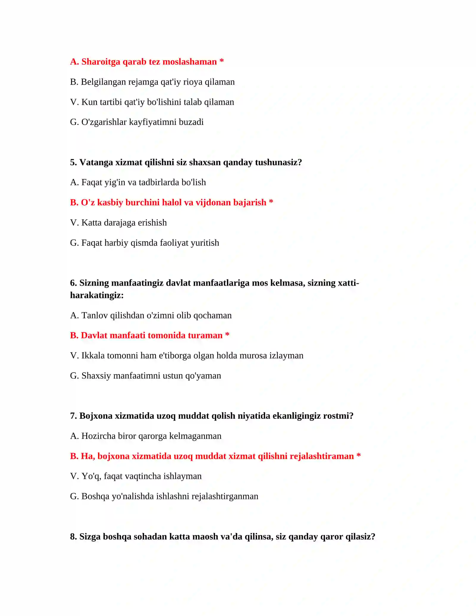Bojxona testlari javoblari PDF 3