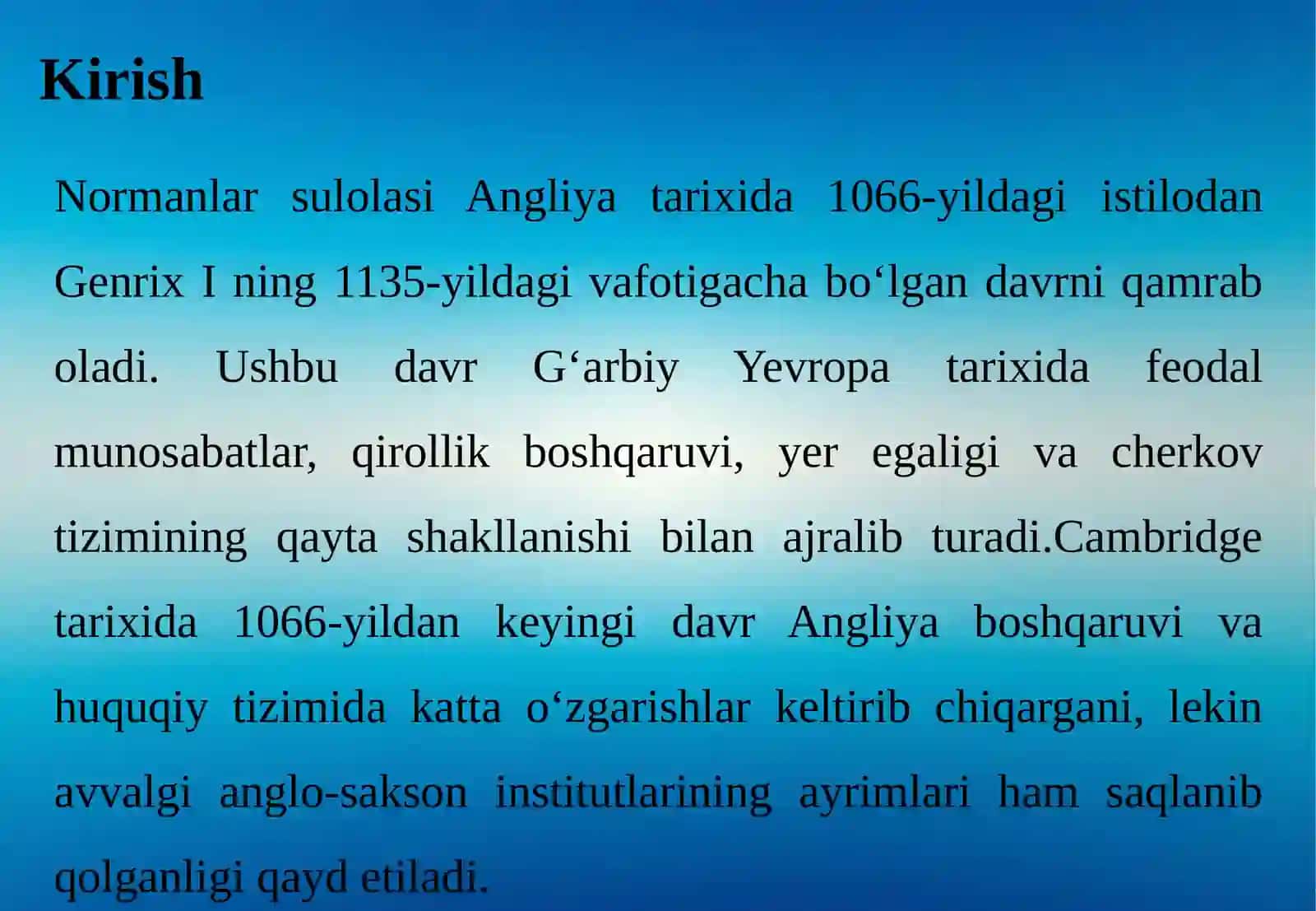 ANGLIYANI BOSHQARGAN NORMANLAR SULOLASI (1066–1135) TARIXIGA OID ILMIY TADQIQOTLAR 3