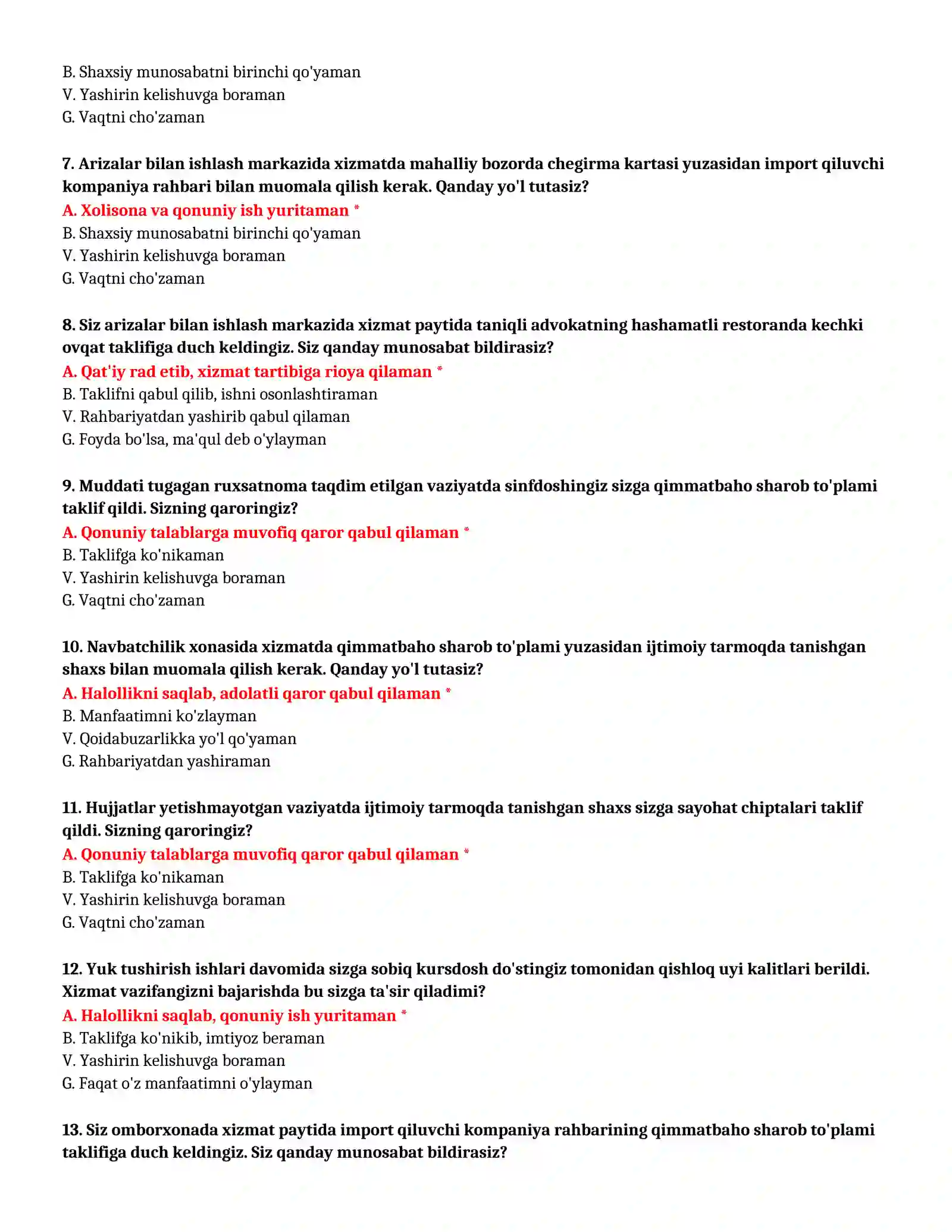 BOJXONA AKADEMIYASI - SUHBAT TESTLARI (№ 48) 3