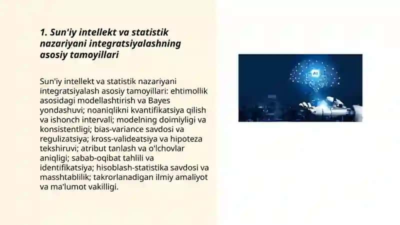 Sun'iy intellekt algoritmlarining ma'lumotlar tahlilida statistik usullar bilan integratsiyasini õrganish 3