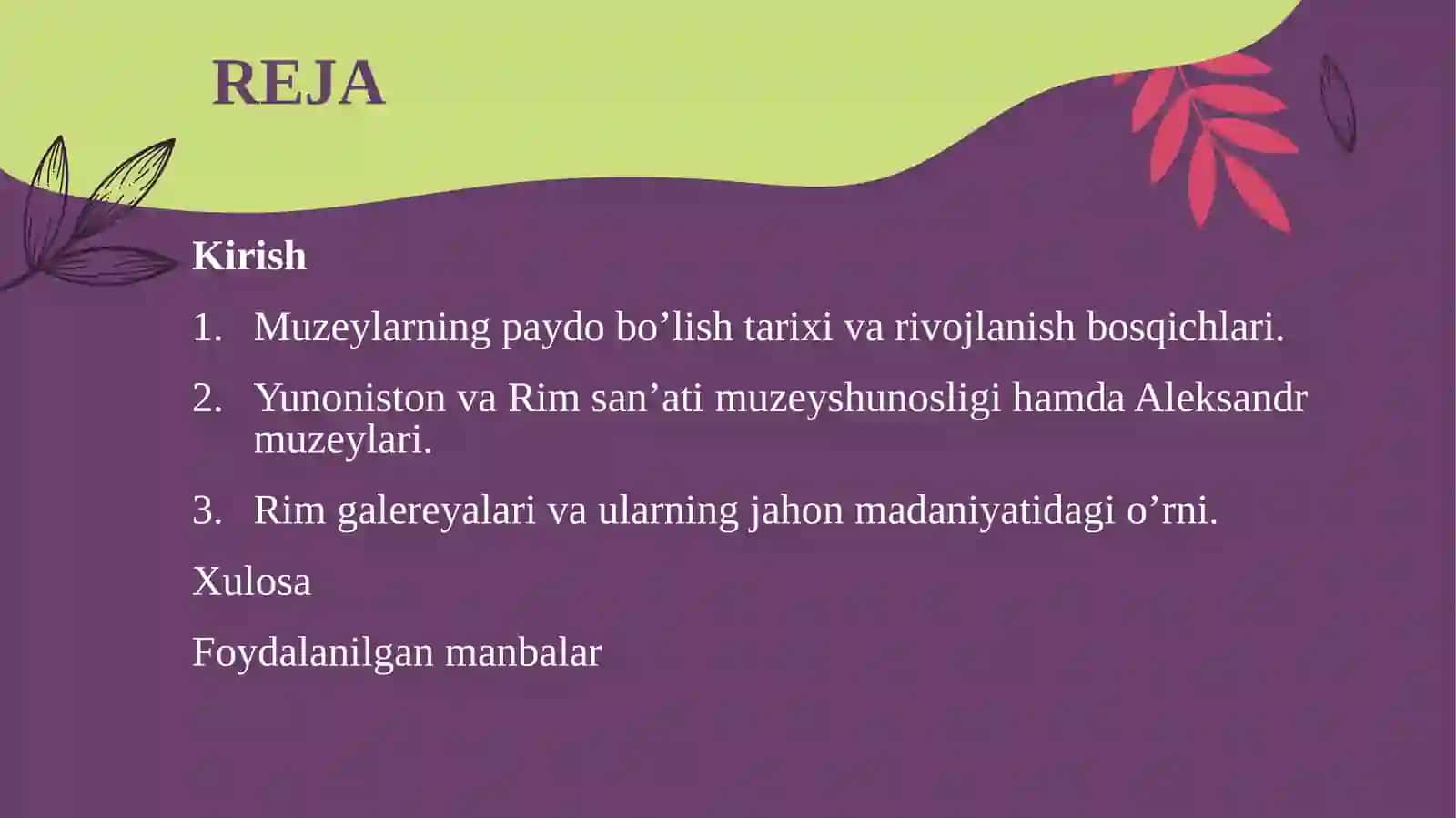Rim, Yunoniston va Gretsiya san’atimuzey shunosligi. Aleksandr muzeylari. Rim galereyasi 3