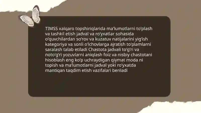 TIMSS xalqaro baholash dasturida "Ma'lumotlar va ehtimollik" mazmun sohasiga oid topshiriqlar 3