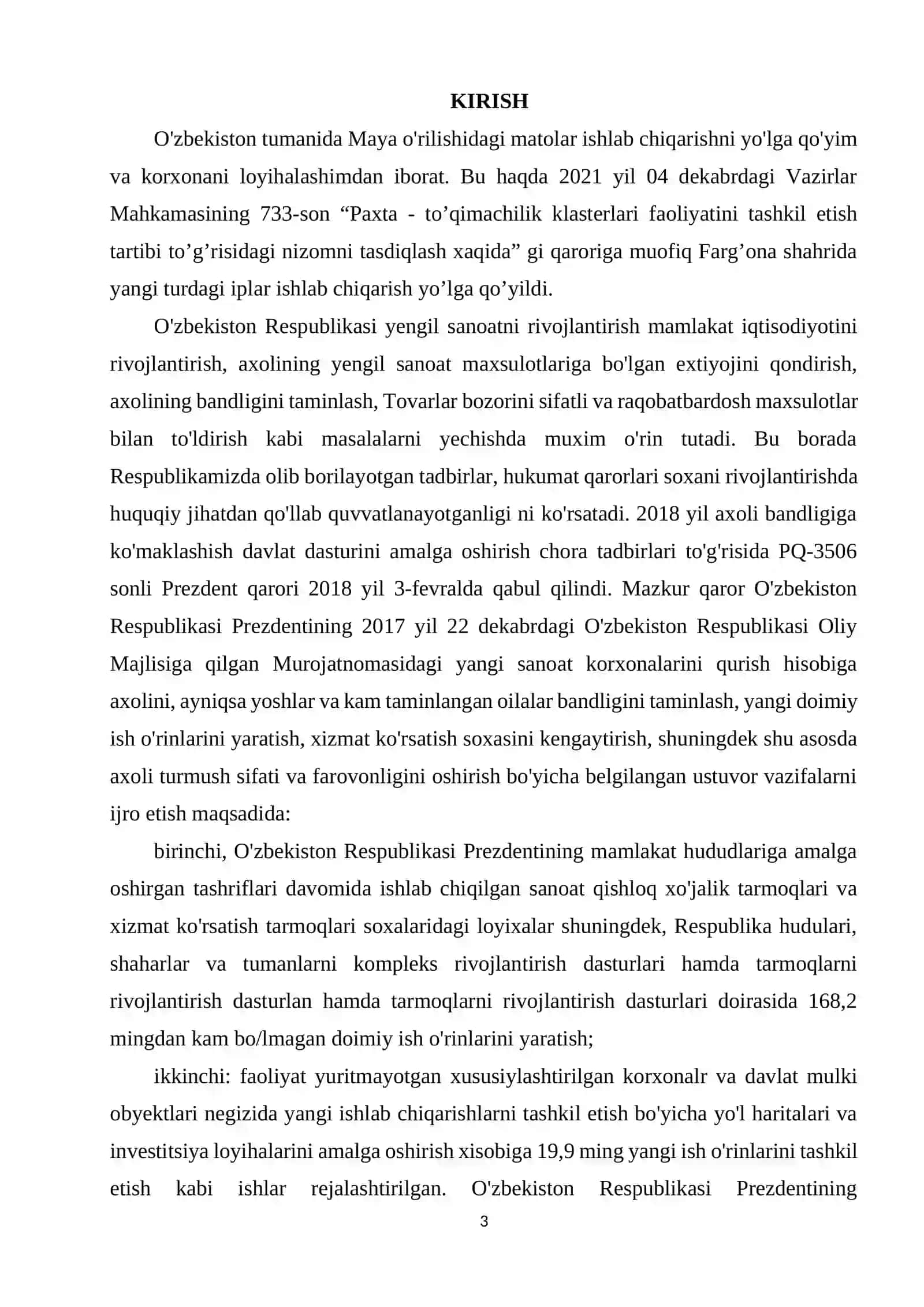 Samarqand viloyati, Paxtachi tumani hududida “Maya” assortimentdagi to‘qima ishlab chiqarish korxonasini loyihalash 3