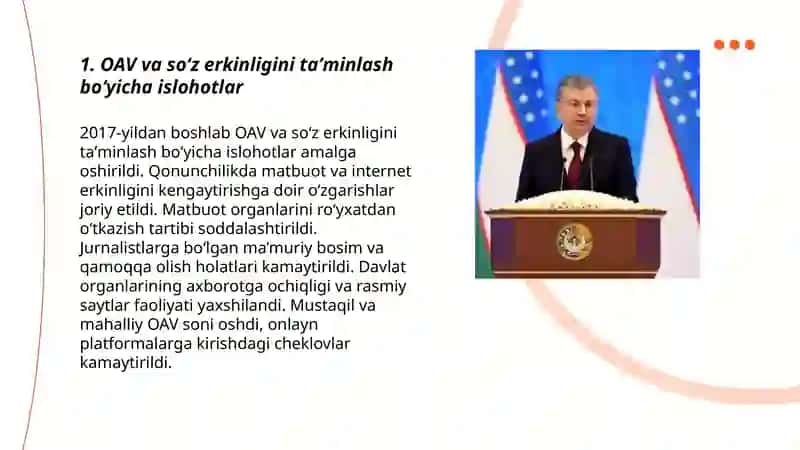 Sh.Mirziyoyev tashabbusi bn oʻtkazilayotgan ijtimoiy-siyosiy islohotlar 3
