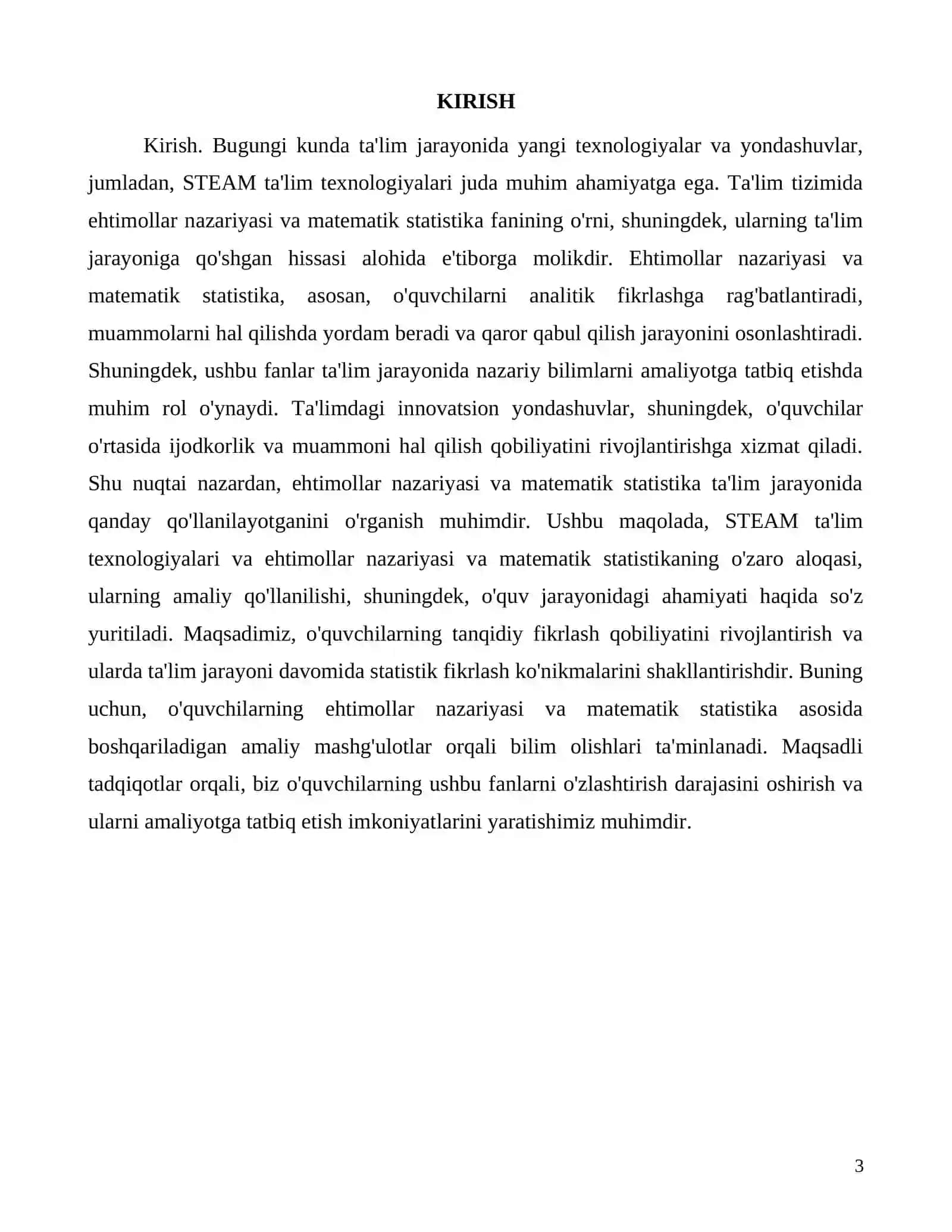 Bugungi kunda ehtimollar nazariyasi va matematik statistika 3
