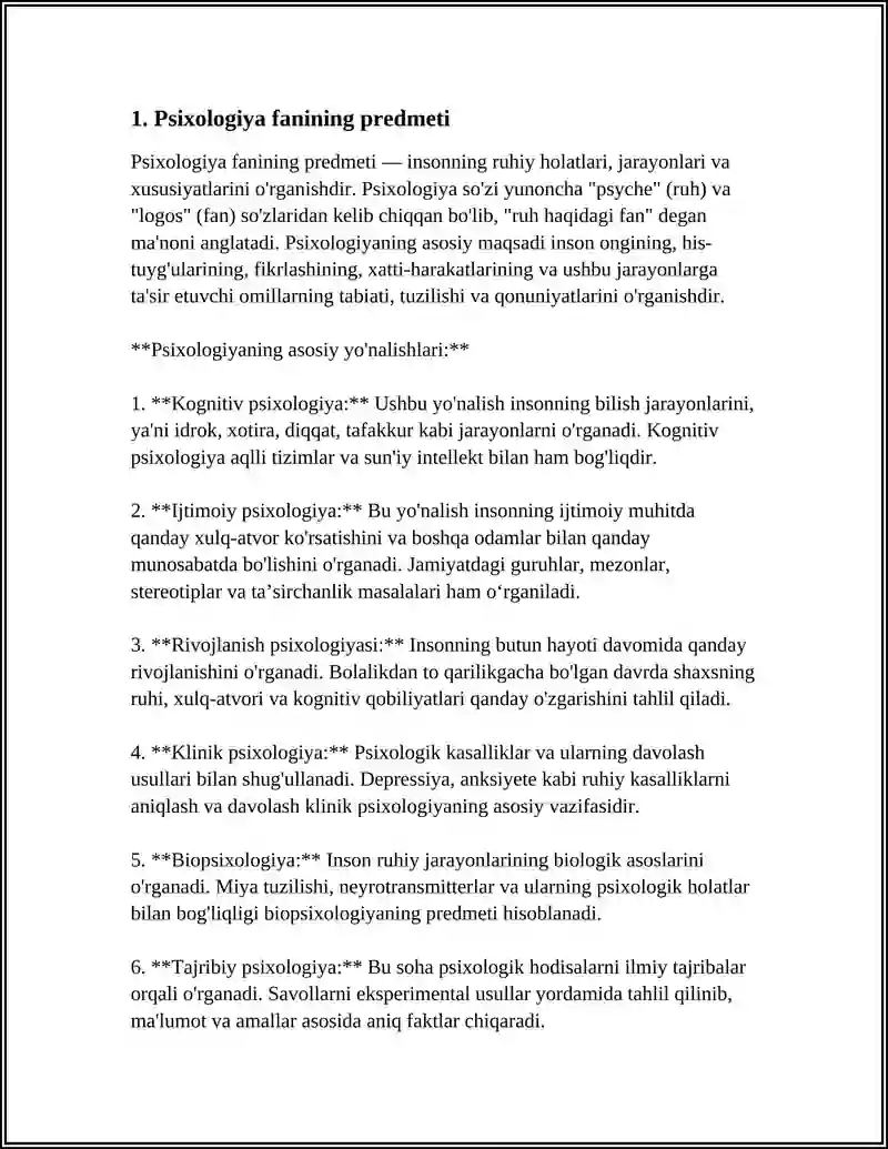 PSIXOLOGIYA FANINING PREDMETI MAQSADI VA VAZIFALARI 3