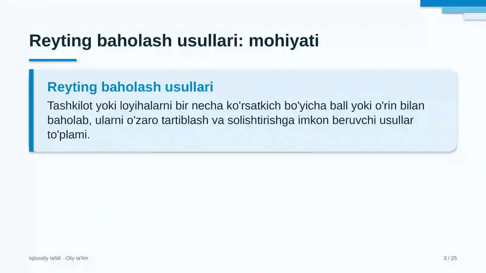 Tuyachilikda reyting baholash usullari 3