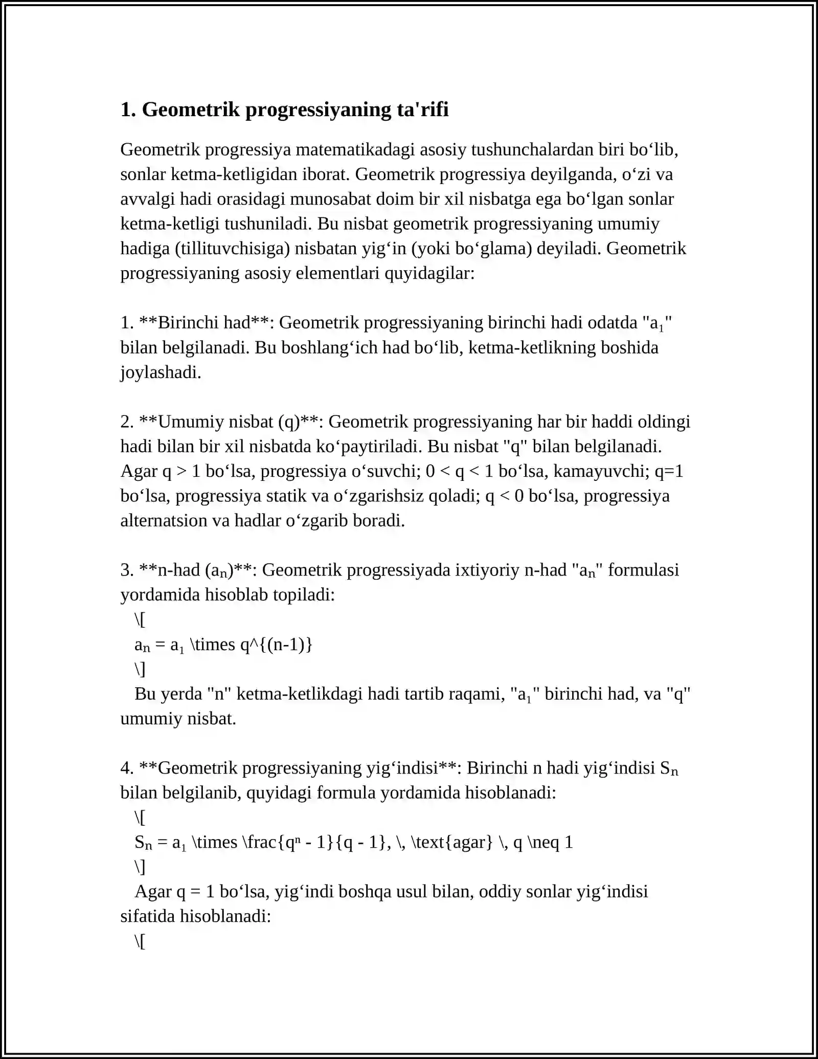 GEOMETRIK PROGRESSIYA VA UNING XOSSALARI 3
