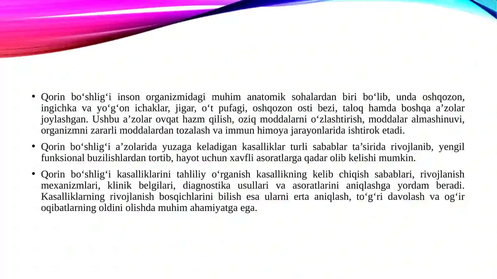 Qorin bo‘shlig‘i kasalarini rivojlanish bosqichlarini tahliliy o‘rganish. 3