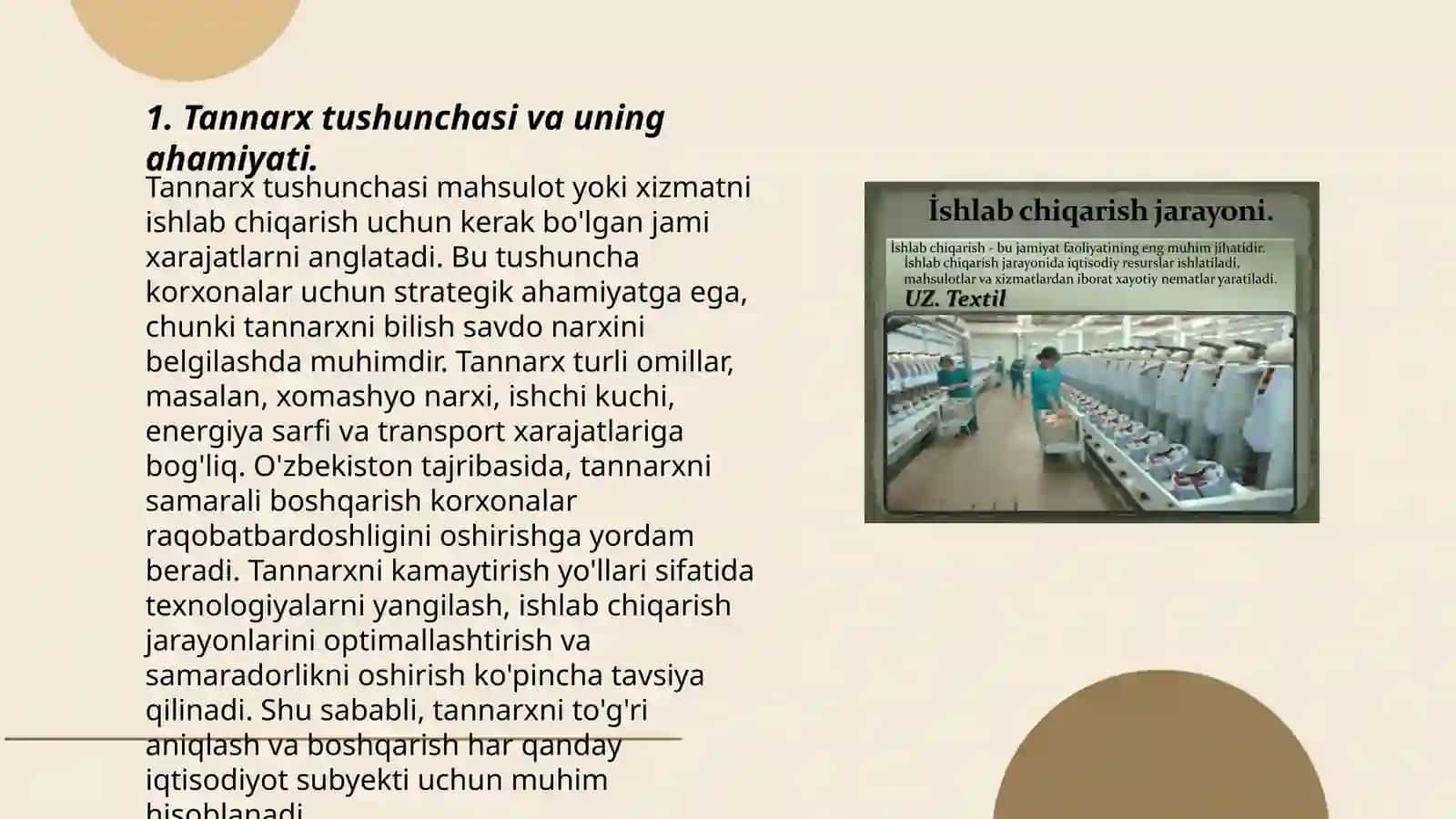 Ishlab chiqarilgan mahsulotning tannarxini kalkulyatsiya qilish va uning hisobi 3
