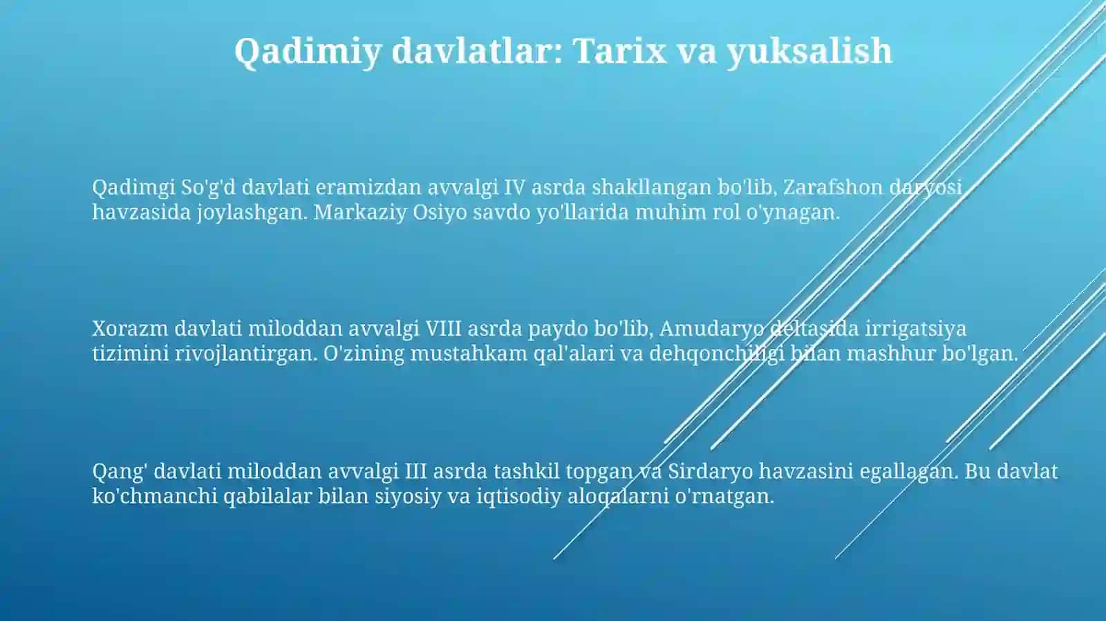 Qadimiy Markaziy Osiyo davlatlari: Tarix va Sivilizatsiya 3
