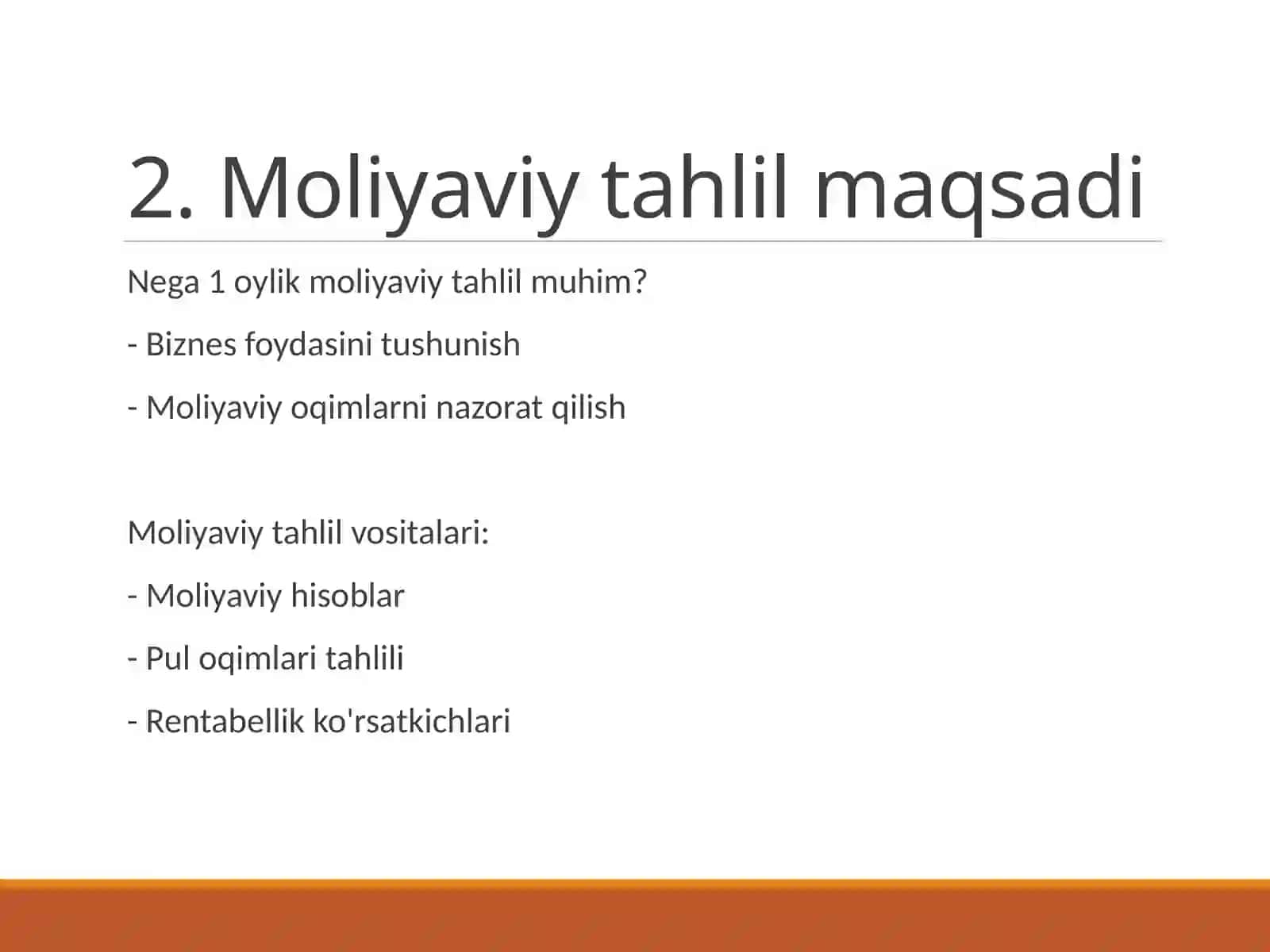 Tadbirkorlik faoliyatining 1 oylik moliyaviy tahlili 3