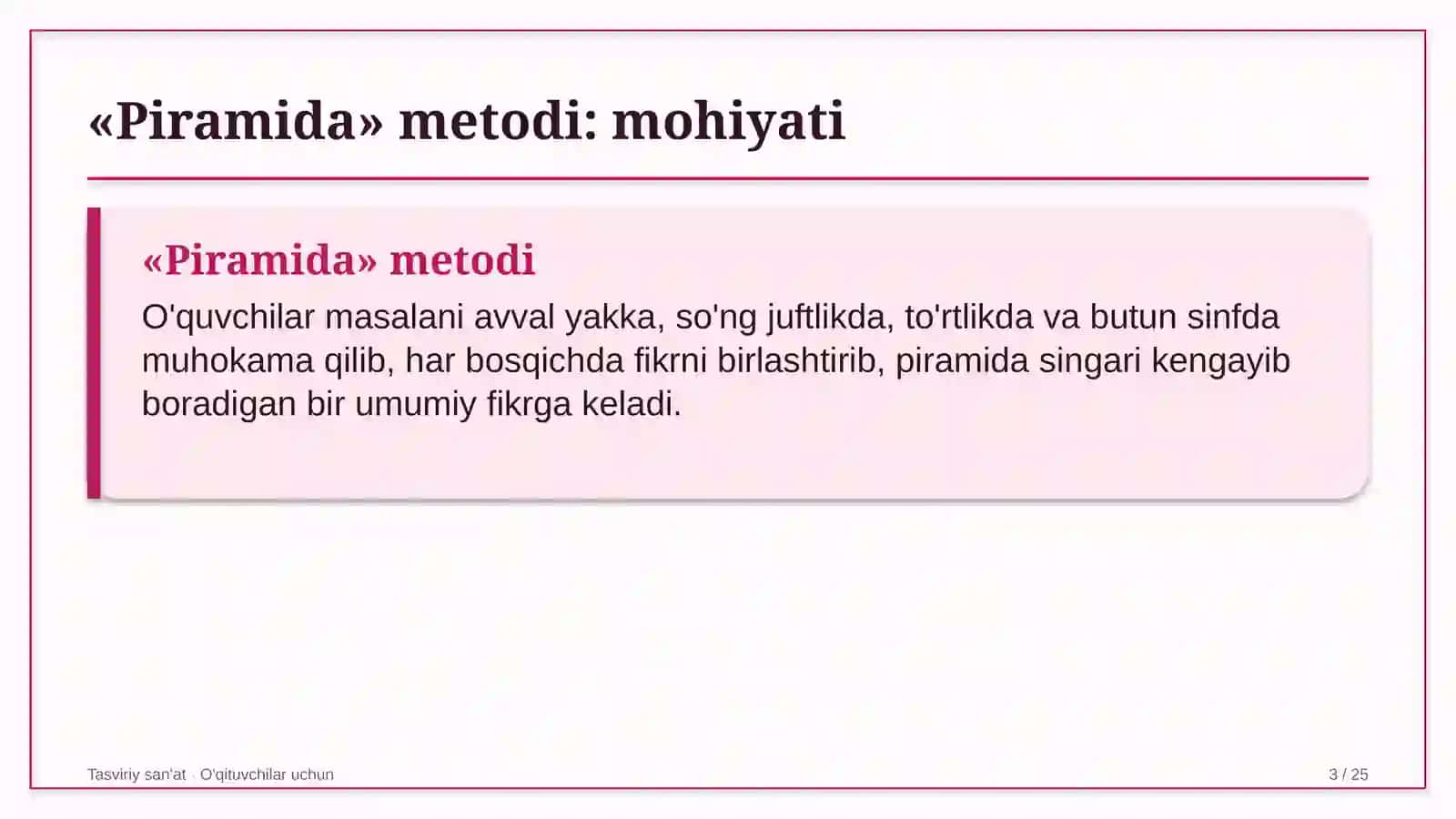 tasviriy san'at darslarida piramida metodidan foydalanish 1531 3