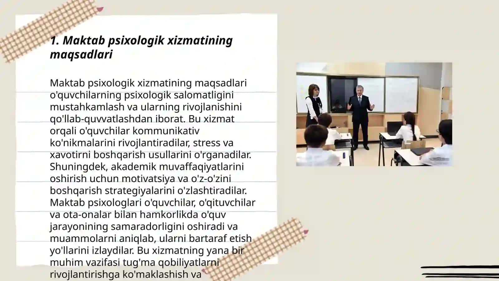 Maktab psixologining asosiy faoliyat turini o'rganish 3