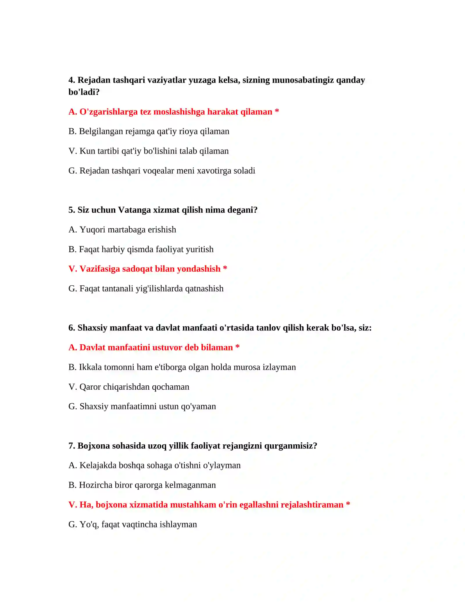 Bojxona psixologik test savollari Word 3