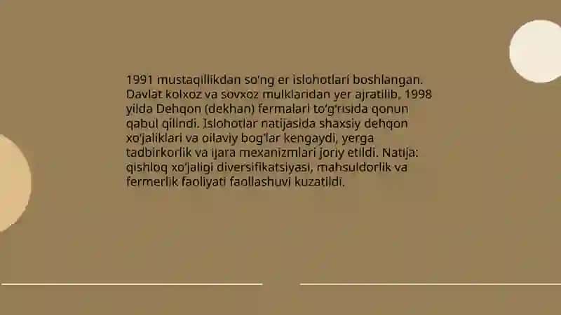 Mustaqillik yillarida qishloq xo'jaligi va sanoat sohasidagi o'zgarishlar 3