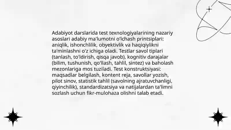 Adabiyotdan test texnologiyalari va ulardan foydalanish usullari 3