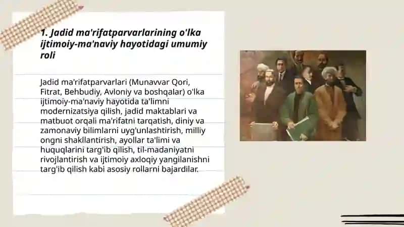 Jadid ma'rifatparvarlarining o'lka ijtimoiy-ma'naviy hayotida tutgan o'rni 3