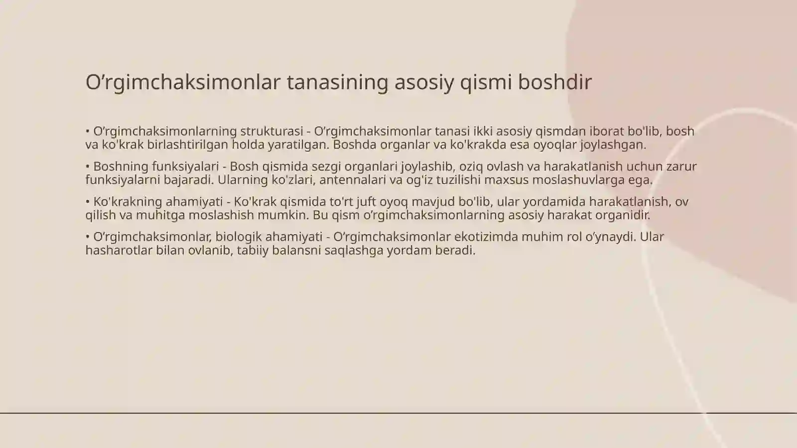 O’rgimchaksimonlarning tashqi tuzilishi 3