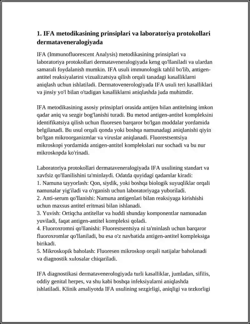 IFA va PZR Diagnostik Usullarning Dermatovenerologiyada Qo'l­lanilishi 3