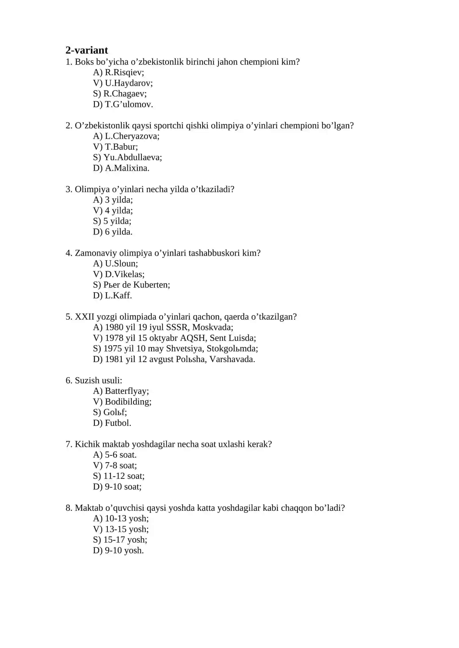 JISMONIY TARBIYA fanidan ATTESTATSIYA test SAVOLLARI 3