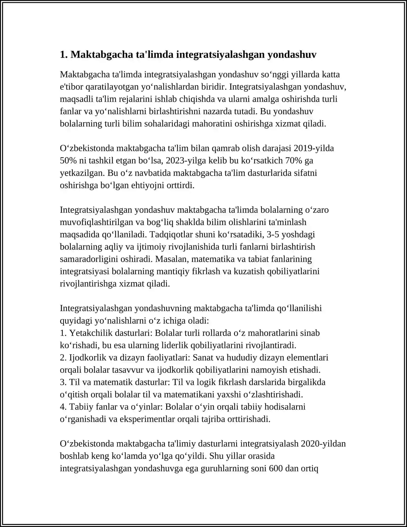 TAKOMILLASHTIRILGAN ILK QADAM. DAVLAT O'QUV DASTURI ASOSIDA MAKTABGACHA TALIM TASHKILOTLARIDA FAOLIYAT MARKAZLARIDA TALIM JARAYONINI TASHKIL QILISH 3
