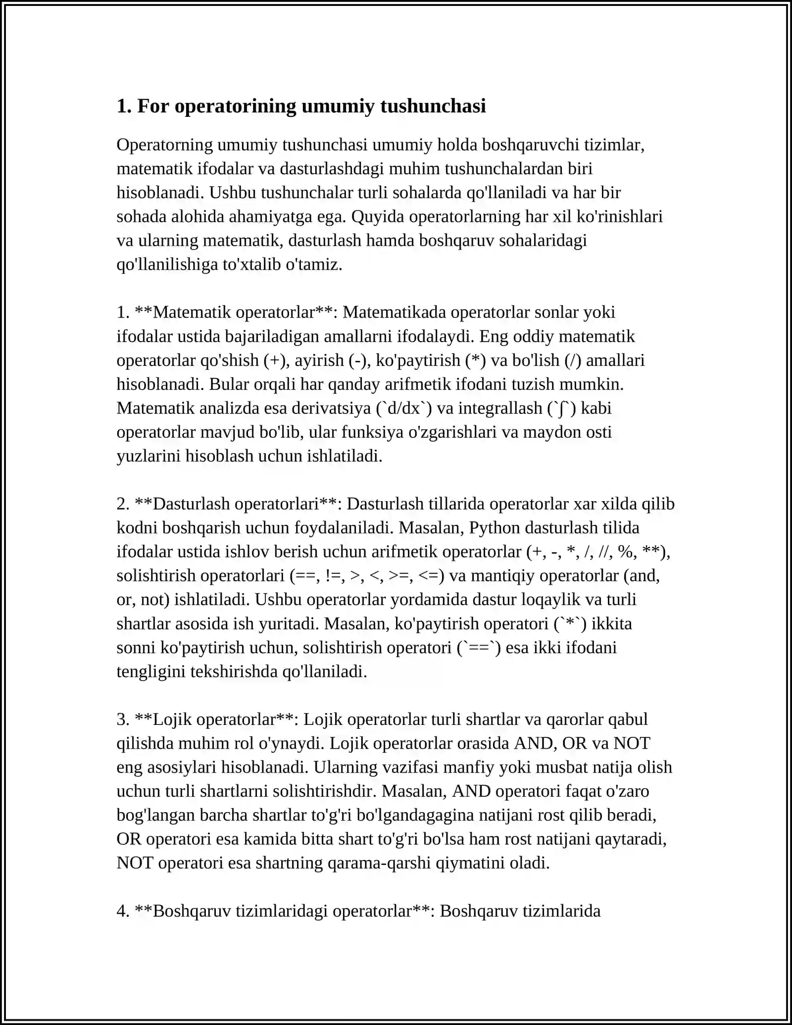 PYTHON DASTURLASH TILIDA FOR OPERATORI VA UNING QOʻLLANILISHIG OID MISOLLAR 3