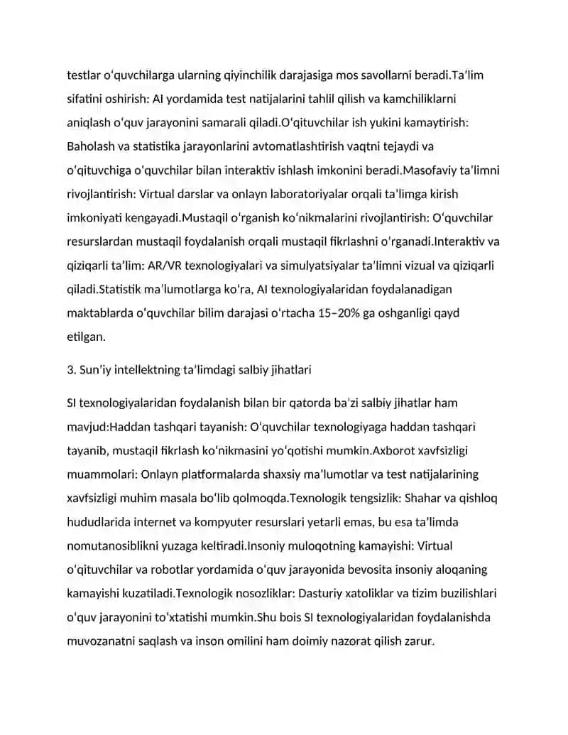 Sun’iy intellekt texnologiyalarining zamonaviy ta’lim jarayonidagi ijobiy va salbiy ta’siri 3