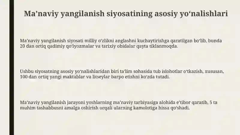 Yangi O'zbekistonda amalga oshirilayotgan ma'naviy ozgarishlar 3