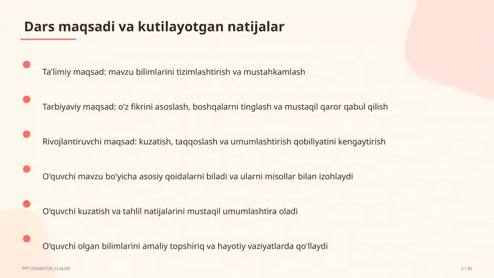 Sinf soati va tarbiyaviy tadbirlar (1– 11) — o'qituvchilar uchun 3