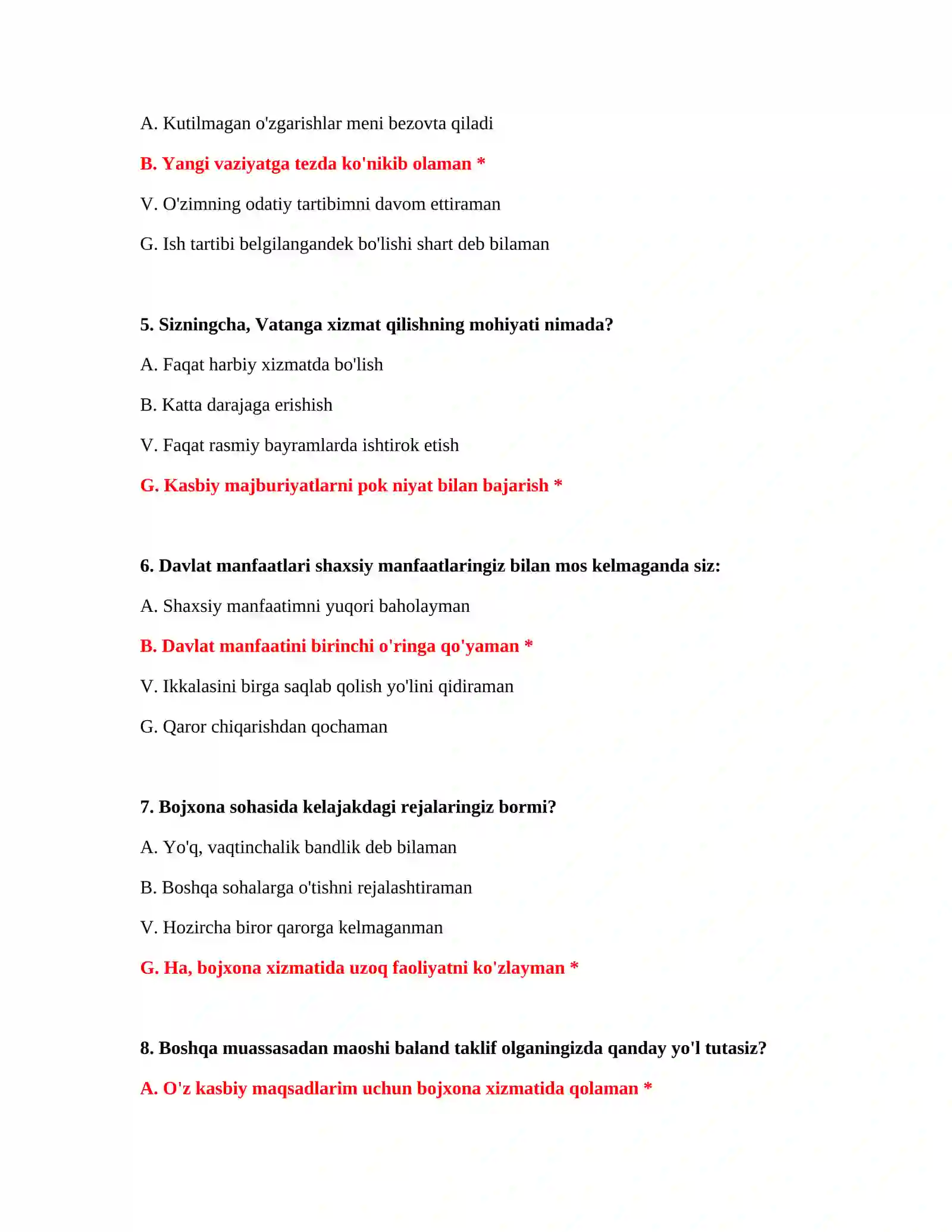 Bojxona IQ test savollari 3