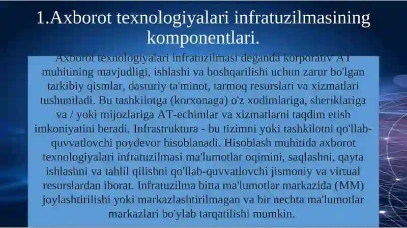 “AXBOROT TEXNOLOGIYA-LARINING INFRATUZILMALARI” 3