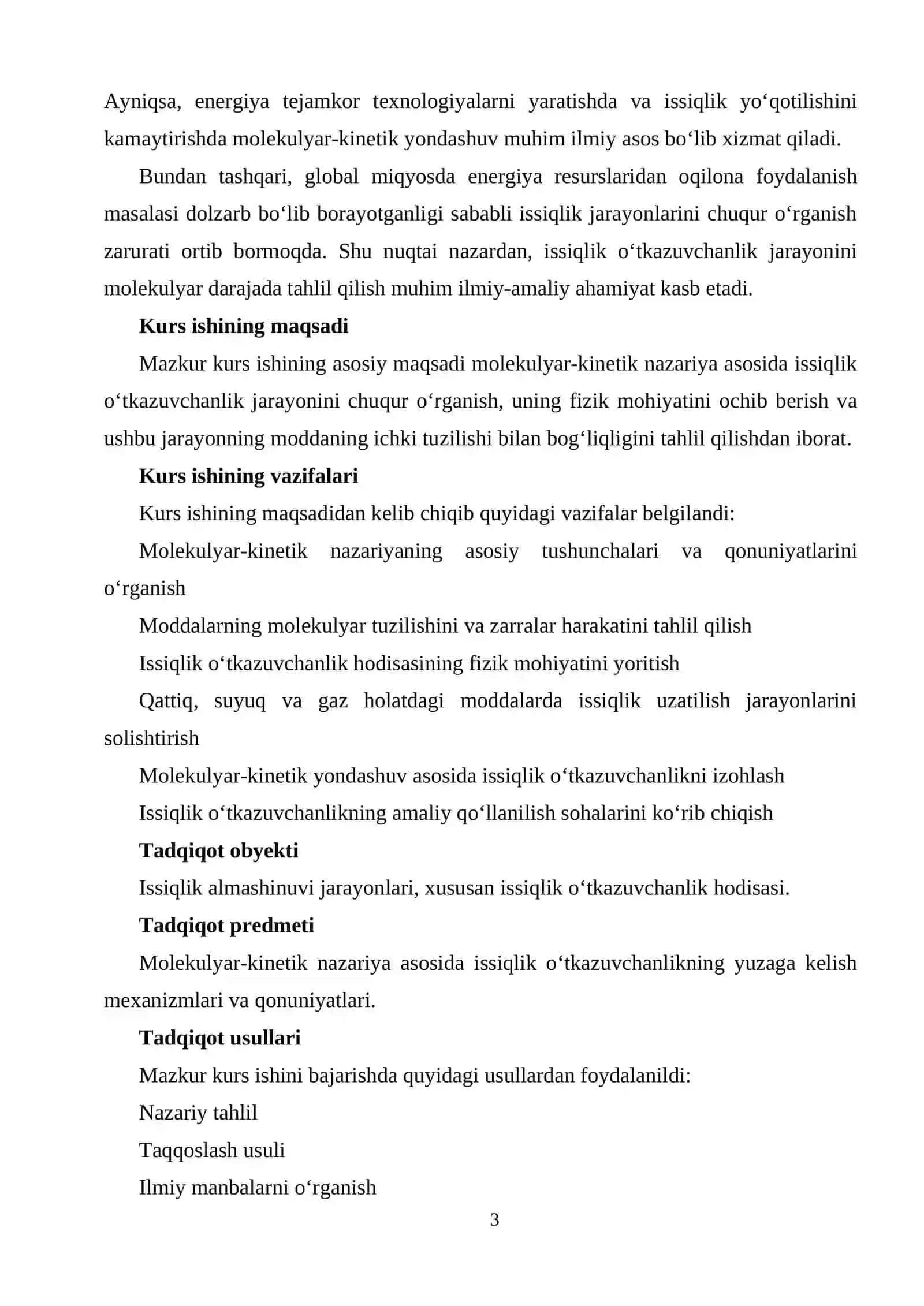 Molekulyar-kinetik nazariya asosida issiqlik o‘tkazuvchanlik jarayonini tahlil qilish 3