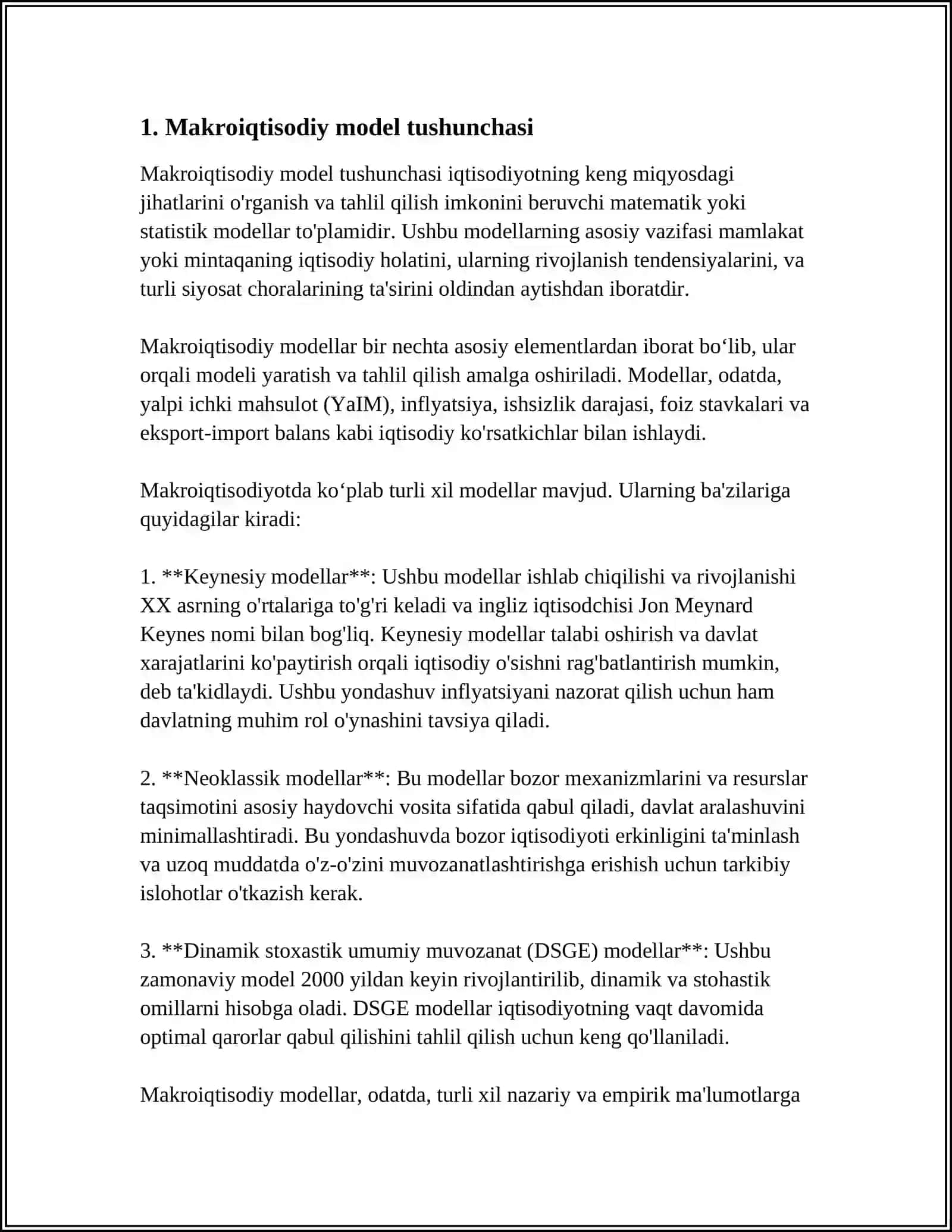 MAKROIQTISODIY MODELLAR.ASOSIY MAKROIQTISODIY MODELLARNING QIYOSIY TAHLILI 3