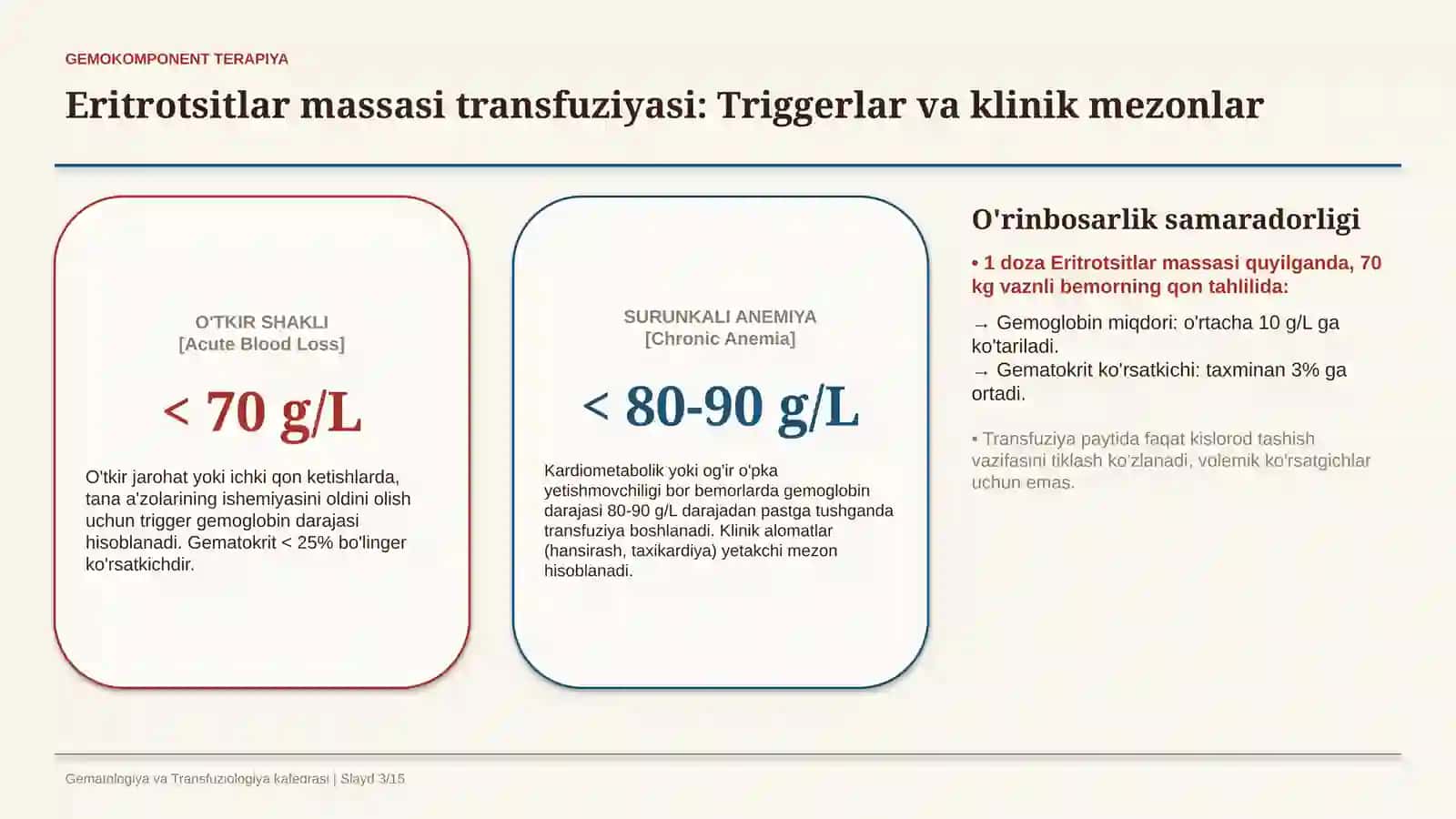 Qon kasalliklarida gemokomponent terapiya — ko‘rsatmalar, gemokomponentlar turlari, transfuzion prin 3