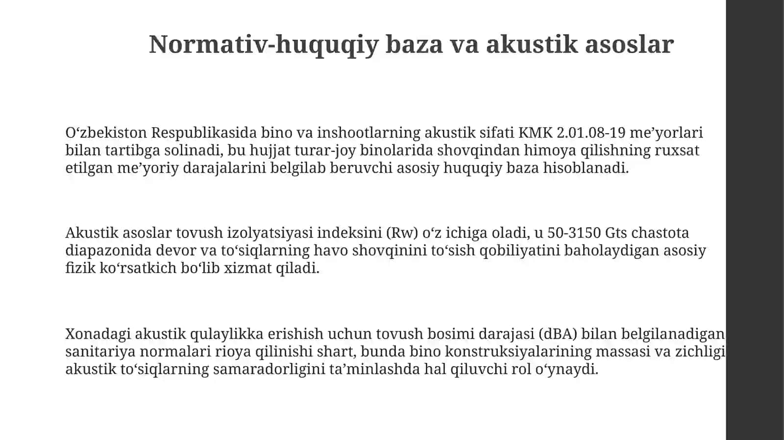 Normativ-huquqiy baza va akustik asoslar 3