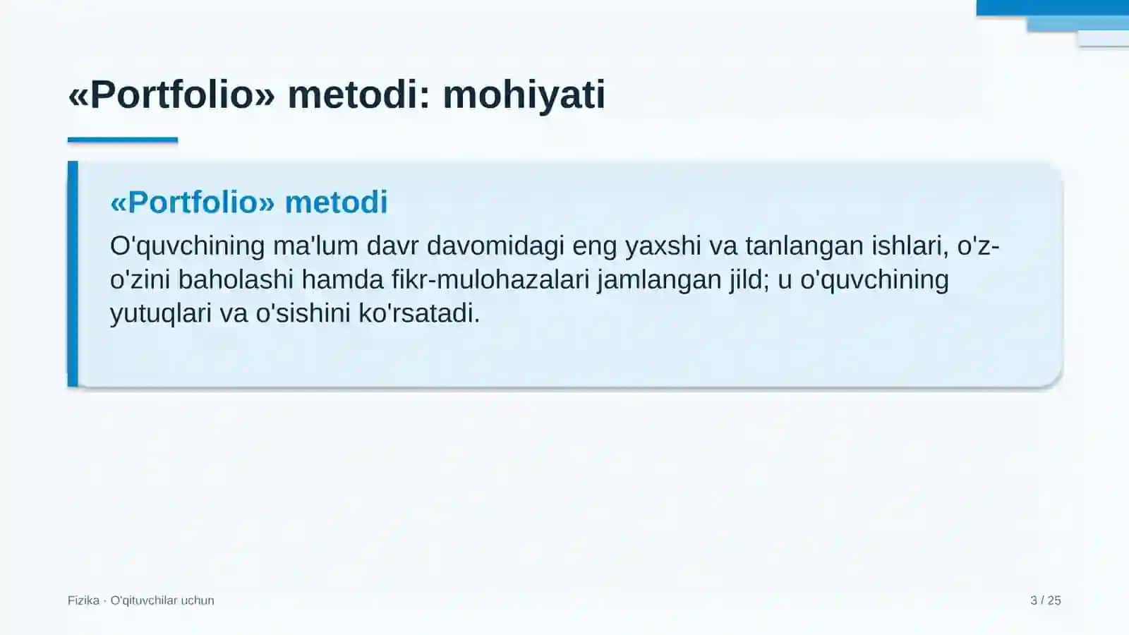 fizika darslarida portfolio metodidan foydalanish 2494 3