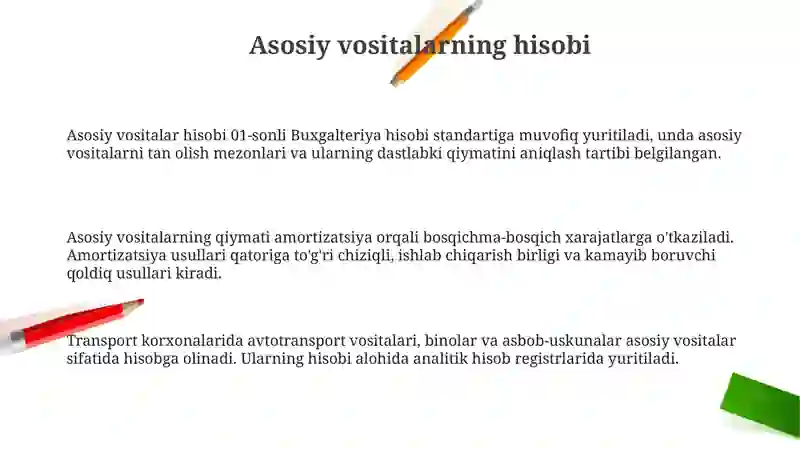 Transport korxonalarida asosiy vositalar hisobi 3